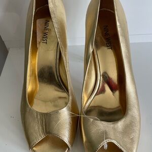 Nine West Gold Metallic Peep-Toe Heels